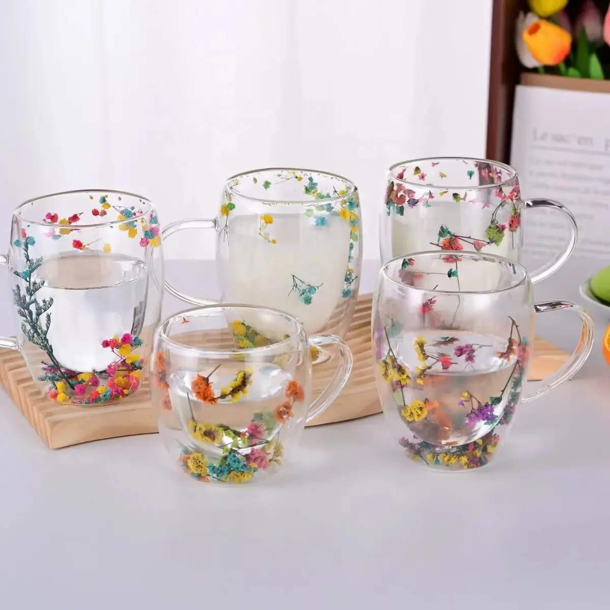 Insulated Mug Beverage Drinking Glasses Double Walled Glass Coffee Mug Tea Cup with Handle