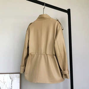 2025 New Winter <strong>Women</strong> Premium <strong>Petite</strong> Genuine Sheepskin Leather Hooded Windproof <strong>Trench</strong> <strong>Coat</strong> Fitted Waist Regular Length - Product Image 3