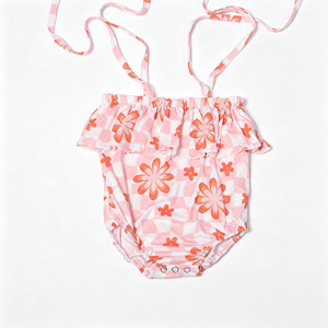 Ga-16 Stock Baby Hawaii Pelele de encaje de doble capa para niñas, estampado, de algodón/fibra de bambú, talla grande, tejido, con tirantes ajustables tipo halter - Product Image 6