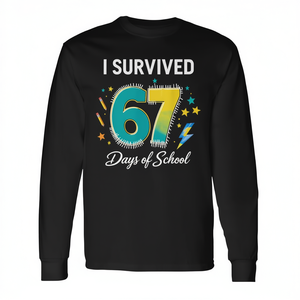 Sobreviví a 67 días de la escuela, camiseta de manga larga, Meme de profesores y estudiantes - Product Image 1