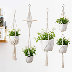 Panier suspendu en coton tissé pour plantes, style rétro bohème, pour jardin et balcon, support pour plantes vertes, lot de 4 styles - Product Image 3