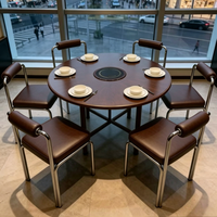 Ensemble table et chaises pliantes en acier inoxydable, style industriel moderne, durable, pour restaurant, mobilier de restauration commercial