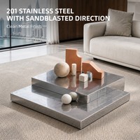Table basse carrée moderne KINNO en acier inoxydable 201, surface sablée naturelle, pour hôtel, villa, usage commercial, OEM, ODM