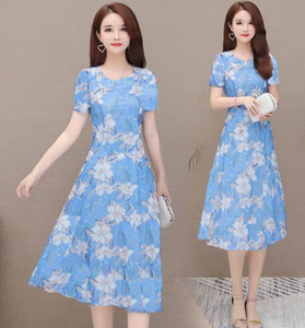 Coreano signore <span class=keywords><strong>abiti</strong></span> a maniche corte donna moda Casual abito lungo floreale per le donne - Product Image 2