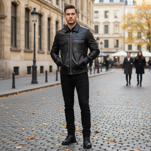 Veste en cuir <span class=keywords><strong>de</strong></span> chèvre pleine fleur pour homme, style chasse rétro personnalisé, col rabattu, faible MOQ, OEM, pour <span class=keywords><strong>l</strong></span>'hiver, style motard - Product Image 3