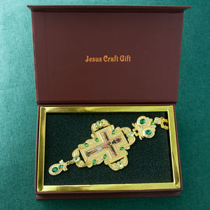 قلادة أبي الأسقف HT المطلية بالذهب على الصليب مع تمثال عتيق لشعار يسوع قلادة وصليب برباط على الصدر صندوق هدايا - Product Image 2