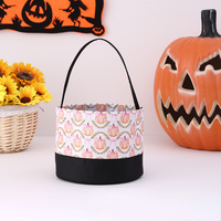 Cesta de Doces com Estampa de Abóbora e Fantasma em Xadrez, Novo Design, para Halloween, Cestas de Lona para Crianças