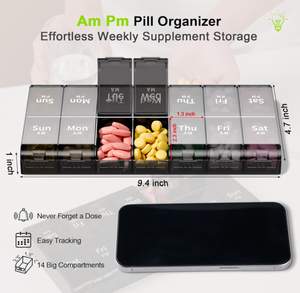 Organisateur de pilules hebdomadaire AIMO 271 XL, grande capacité, 2 fois par jour, boîte à pilules extra-large pour 7 jours, étui à pilules AM/PM, organiseur de médicaments - Product Image 3