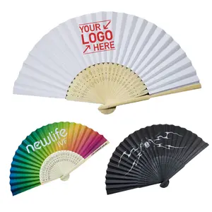 Custom Chinese Bamboo Hand Fans Plain Handmade Paper Folding Fans Bamboo Hand Fan