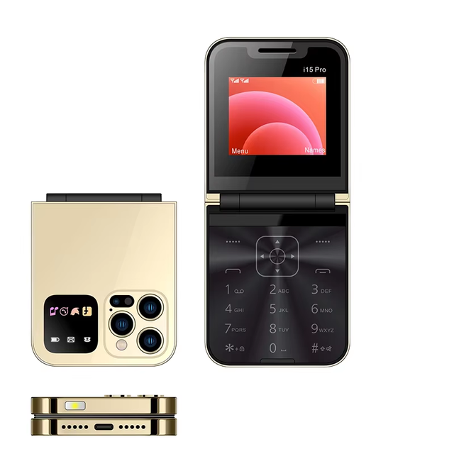 2024 Newest Product Folding Phone I15 Pro Dual SIM Card 2G GSM 2.4 Inch Feature Phone