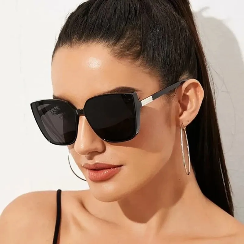 2022 New Brand Sunglasses Woman Vintage Black Mirror Sun Glasses 2023 For Fashion Big Frame Cool Sexy Female