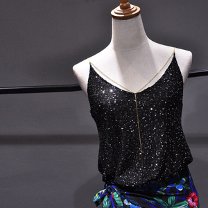 Chemisier d'été sans bretelles et dos nu pour <span class=keywords><strong>femme</strong></span>, avec sequins, col en V, style débardeur de soirée - Product Image 3