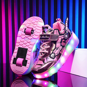 Heely Shoes Double Wheel Flashing Roller Skates For Kids Pink Color With Led Lights - Product Image 2