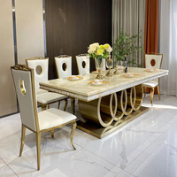 Table à manger rectangulaire moderne de style nordique, plateau en marbre, pieds en acier inoxydable, 6 personnes, durable, meubles de restaurant faits à la main