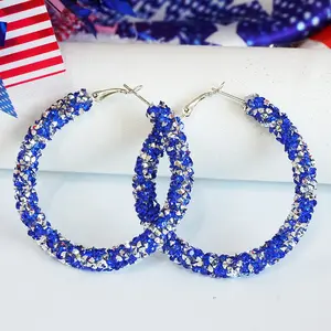 ZheHu Custom Full Rhinestone Creative 4th Of July Earrings Exaggerate Geometry American Independence Day Hoop Earrings