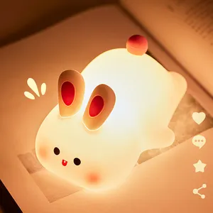 Banqcn 귀여운 동물 토끼 led 야간 조명 실리콘 테이블 램프 터치 컨트롤 어린이 야간 램프 선물 어린이 아기를위한 야간 조명