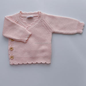 Cardigan à manches longues en tricot machine rose pêche pour bébé fille avec bord festonné, boutons en bois, point de liens, <span class=keywords><strong>manteau</strong></span> pour nouveau-né, pulls d'automne - Product Image 4