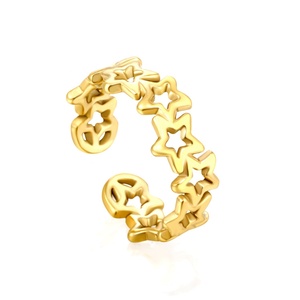 Anillos de Moda Europeos para Mujer, Chapados en Oro de 18K, Acero Inoxidable, Forma de Estrella Hueca, Anillos Ajustables - Product Image 1
