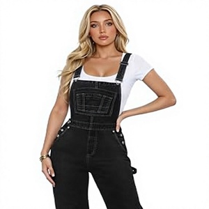 Combinaison en jean noir taille haute pour femme, couleur unie, longueur intégrale, décontractée, respirante, à porter toute l'année - Product Image 1