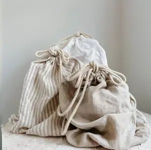 Wholesale Eco Muslin 100% Linen Gift Packaging Pouch Customized Organic Cotton Drawstring Bag