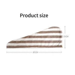 Vente en gros de bonnets de séchage pour cheveux en polaire corail rayée pour femmes, foulard à séchage rapide adapté à la maison et aux voyages, très absorbant - Product Image 2