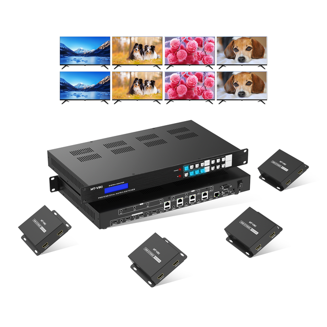 MT-VIKI 4K HDMI Matrix Extender 4x4 4K60Hz 4:4:4 Over CAT6/7/8 Cable, Matrix Splitter & Switcher with 4 POC Receivers + 4 Loop