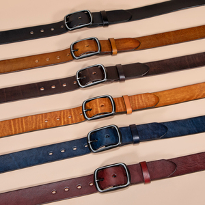 Couche supérieure Vintage hommes arbre <span class=keywords><strong>crème</strong></span> cuir large taille joint peau de vache ceinture corps aiguille boucle Denim ceinture en cuir véritable pour hommes - Product Image 1
