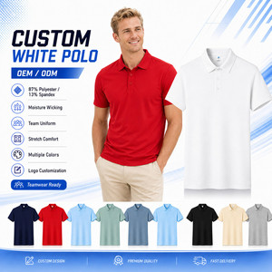 เสื้อโปโลสีขาวแบบกำหนดเองสำหรับผู้ชาย แขนสั้น 87% โพลีเอสเตอร์ 13% สแปนเด็กซ์ ระบายเหงื่อได้ดี ชุดยูนิฟอร์มทีม OEM ODM - Product Image 1