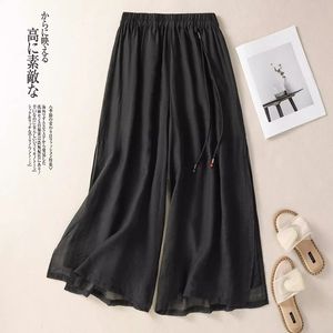 Casual Wide Leg Trousers Cotton Linen Blend Breathable Loose Fit Women's Summer Pants Black White Yellow Pea Green - Product Image 4