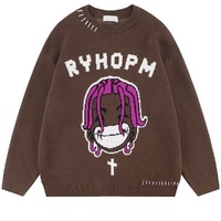 OEM à manches longues Anime rappeur pull en tricot Harajuku Hip Hop Vintage Streetwear Mohair motif imprimé hiver col rond Vintage