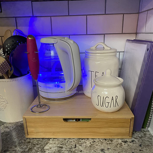 Bamboo Wooden Coffee Bar Pod Cup Station Organizer With Drawer, Leaf Tea Bags Storage Box Holder