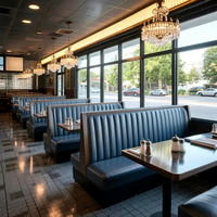 Ensemble de mobilier commercial moderne et écologique Ron Group, table carrée en bois massif, banquette en cuir pour restaurant