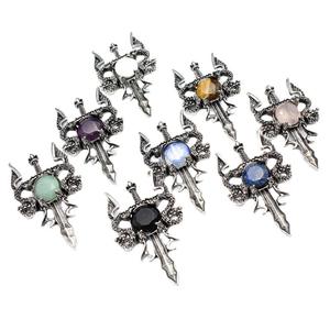 थोक प्राकृतिक पत्थर मध्ययुगीन विंटेज डबल ड्रैगन तलवार आकार लेब्राडोराइट एगोट हार - Product Image 2