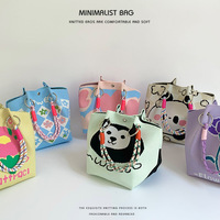 Tas Selempang Wanita Motif Kartun Lucu Kasual dan Serbaguna Model Terbuka Rajutan untuk Membawa Makan Siang