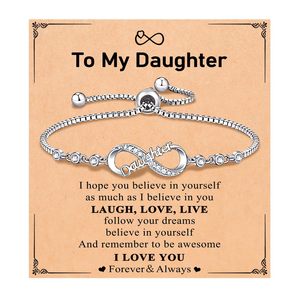 Bracelet réglable en Kevlar pour femme, cadeau de Noël, chaîne à maillons, design lettre avec symbole infini serti de diamants, cadeau pour grand-mère - Product Image 5
