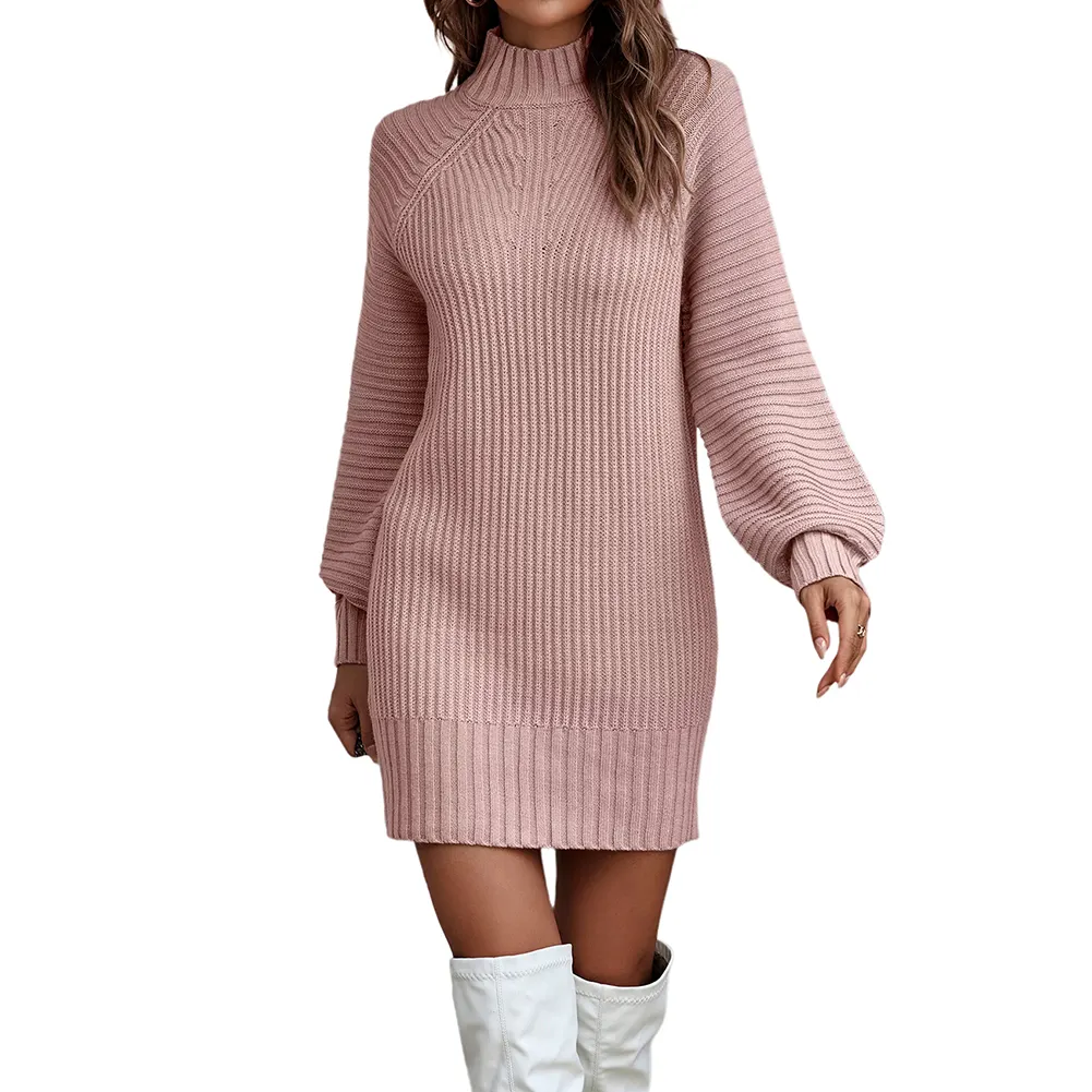 2023 New Arrivals Women Lady Elegant Winter Dresses Pink Sweater Dress