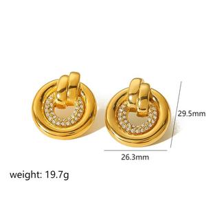 Pendientes de diamantes para mujer, anillo circular geométrico, acero inoxidable, chapado en oro de 18 quilates, uso diario TE6982 G - Product Image 4