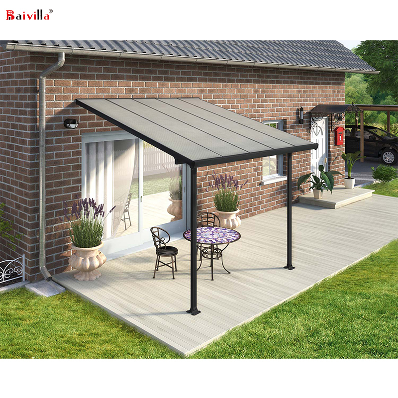 Durée de vie Résilient Polycarbonate Patio Auvents de Balcon En Métal Gris Cadre En Aluminium