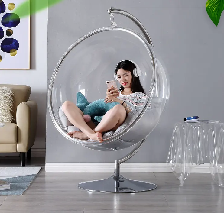 outdoor furniture garden hanging acrylic bubble chair with swing chair stand Transparent Swing Floor Stand Golden garden set