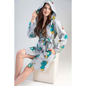 Frogy Bata de lana para mujer, color gris melange, con capucha, ropa de dormir informal suave, bata de manga larga - Product Image 6