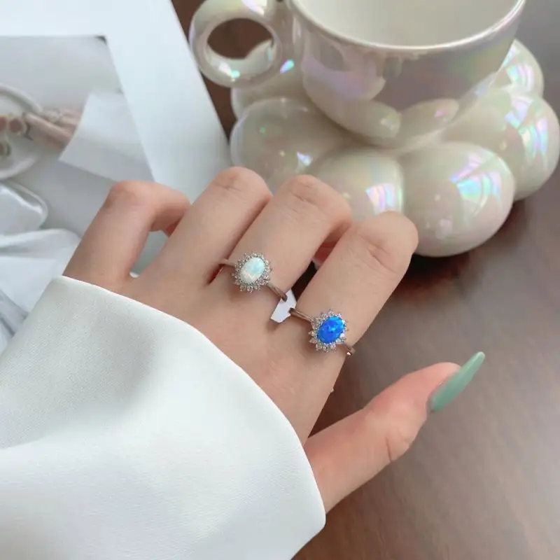 WMY 5A Cz Zirkonia Sonnenblume oval S925 Sterling Silber Modeschmuck Ring für Verlobung Hochzeit Runde blauen Opal Ring