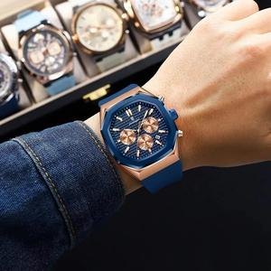 패션 럭셔리 남성용 시계 실리콘 스트랩 방수 발광 크로노그래프 날짜 손목 시계 남성 석영 시계 - Product Image 2