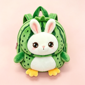 Custom Watermelon bunny plush <b>backpack</b>, Bunny plush <b>backpack</b> for toddlers, Fruit animal kids plush <b>backpack</b> - Product Image 1