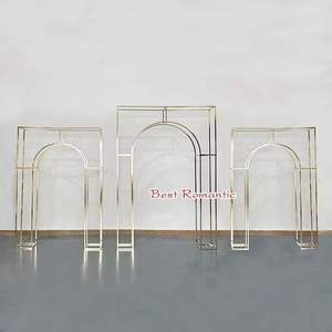 Luxury French-style gold metal wedding <b>arch</b> set 3-piece double-<b>frame</b> <b>arch</b> background stand for event decoration height 260 cm - Product Image 2