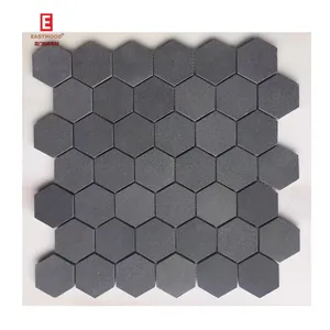 Оптовая продажа шестиугольная черная базальтовая мозаичная плитка для облицовки стен