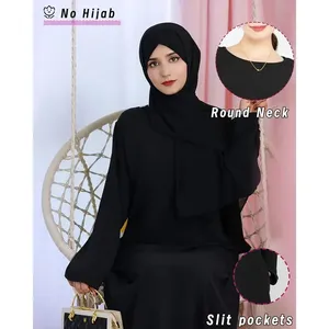 Abaya unie pour <span class=keywords><strong>femme</strong></span>, robe de prière musulmane modeste, robe longue à manches longues, robe maxi Dubaï, robe islamique légère, OEM/Personnalisé - Product Image 3