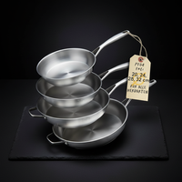 Ensemble de poêles SILBERTHAL 4 pièces en acier inoxydable non revêtu, base multicouche, 20-32 cm, compatible induction, résistant au four, pour la cuisine à domicile