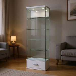 Vitrina Moderna de Vidrio 60x40x210cm Blanco Brillante con Cajón e Iluminación LED - Product Image 3