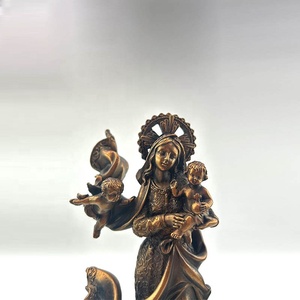 Statua in Poliresina con Finitura Bronzo Antico dell'<span class=keywords><strong>Assunzione</strong></span> della Vergine Maria con Bambino Gesù e Cherubini su Base a Nuvola - Product Image 6
