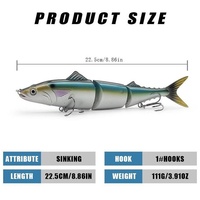 Leurre Minnow Artificiel Multi-sections en Plastique Dur 22,5 cm 111 g avec Hameçons Biomimétiques pour la Pêche en Mer et le Bass